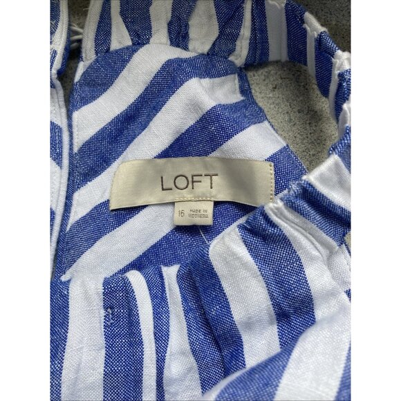 Loft Striped Linen Blend Belted Halter Maxi Dress Women 16 Blue White Nautical - Picture 7 of 12